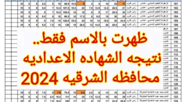 ظهرت بالاسم فقط .. نتيجه الشهاده الاعداديه محافظه الشرقيه 2024 pdf في جميع المدارس 