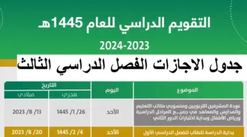 وزارة التعليم السعودية تعيد التذكير بجدول التقويم الدراسي 1445 الفصل الثالث والإجازات المطولة